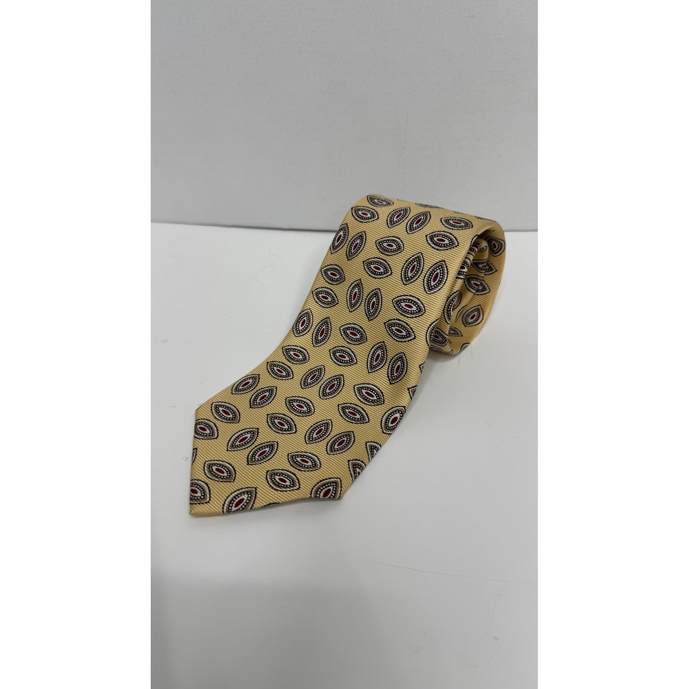 Polo Ralph Lauren Mark Shale Silk Tie Gold Geometric Medallion Hand Made USA